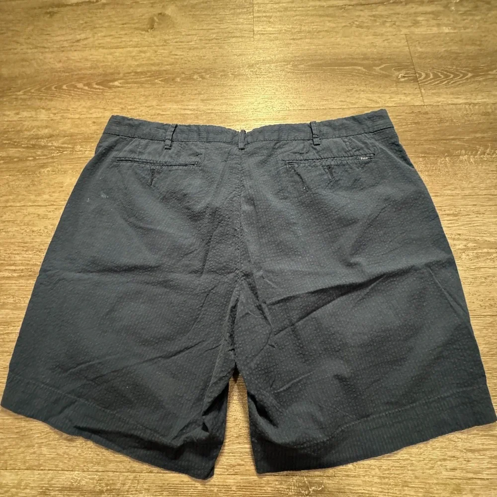 Polo Ralph Lauren Shorts Mens 38 Blue Seersucker Cotton Preppy Flat Front Pocket